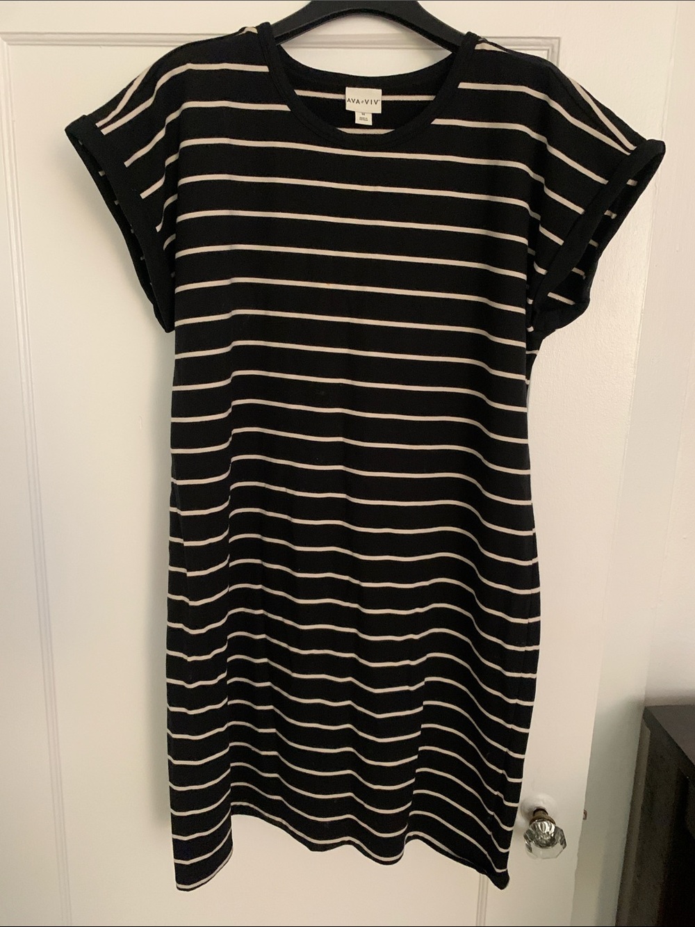Ava & Viv Black and White Striped Midi Tee Dress